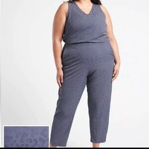 NWT ATHLETA Brooklyn Textured Jumpsuit Jacquard Leopard Medieval Violet …size 24